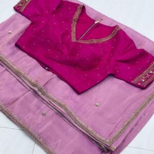 Soft Lavender Organza With Beautiful Handcrafted Work Saree