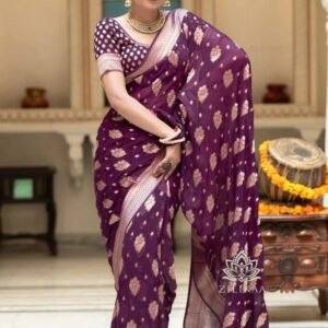 Soft Lichi Silk Jacquard Work Wine Saree