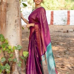 Soft Lichi Silk Jaquard Work Purple Saree