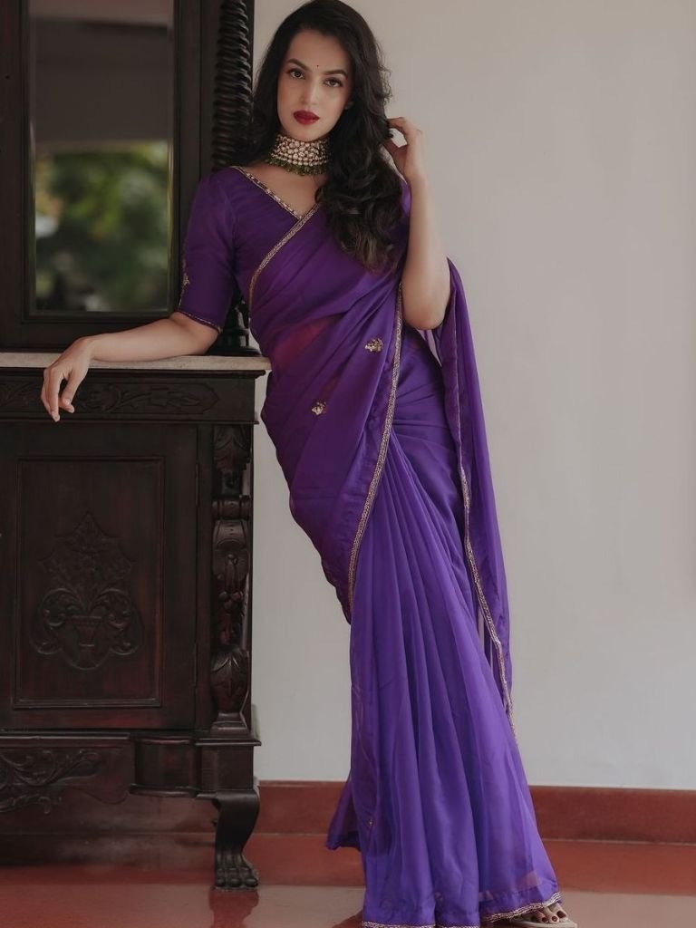 soft organza purple colour seq 1737797048 Soft Organza Purple Colour Sequence Saree