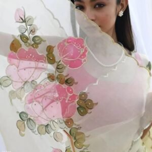 Soft Silk digital khatli work Pure Organza saree