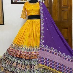 Soft Silk Printed Yellow Lehenga choli