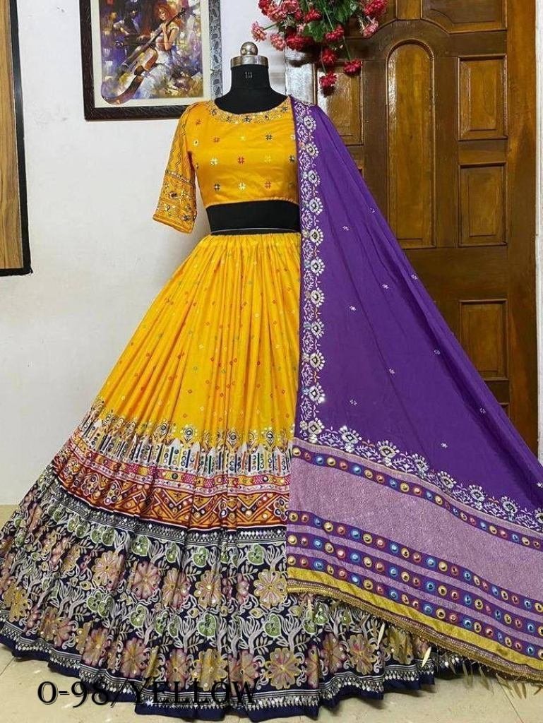soft silk printed yellow lehen 1725101430 Soft Silk Printed Yellow Lehenga choli