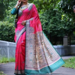Soft Tussar Silk Pink Saree With Blouse