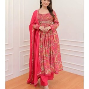 Soothing Georgette Pink Anarkali Mirror Work Suit