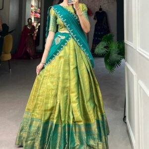 South Indian Kanjivaram Silk Mehendi Colour Lehenga