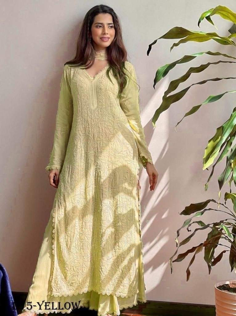 special yellow color georgette 1717756867 Special Yellow Color Georgette Thread Embroidery Palazzo Set