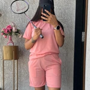 Sports Wear Pink Short Co Ord Set For Women