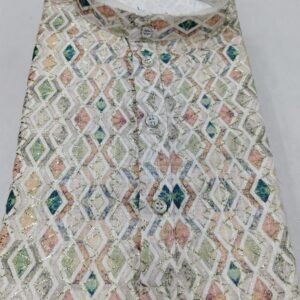 Square Print Cotton Kurta Pajama Set With Gota Work