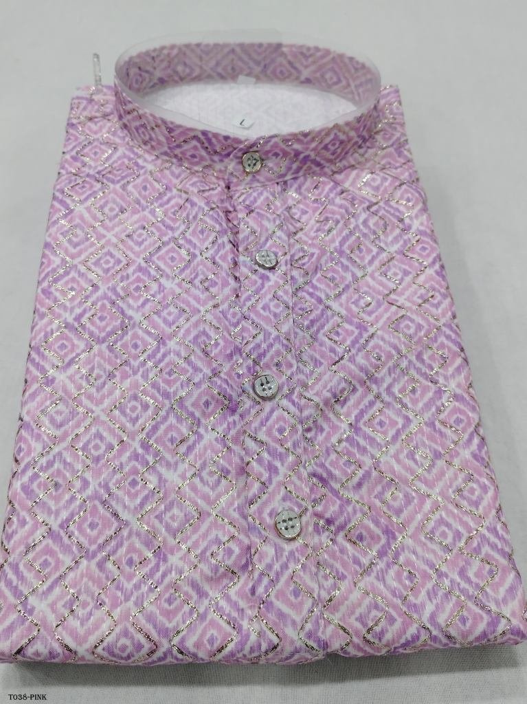 square print cotton pink kurta 1718098425 Square Print Cotton Pink Kurta Pajama Set With Gota Work
