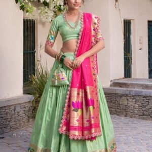 Srividya Pista Paithani Jacquard Silk Lehenga Choli