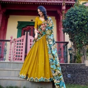 Stitched Vichitra Silk Lehenga with Thread Sequins Work