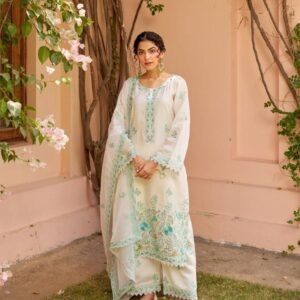 Straight Cut Blue Embroidery Kurti Pant Dupatta Set