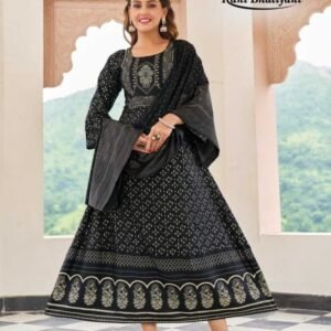 Studio Vol 1 B ack Foil Printed Rayon Kurtis With Dupatta