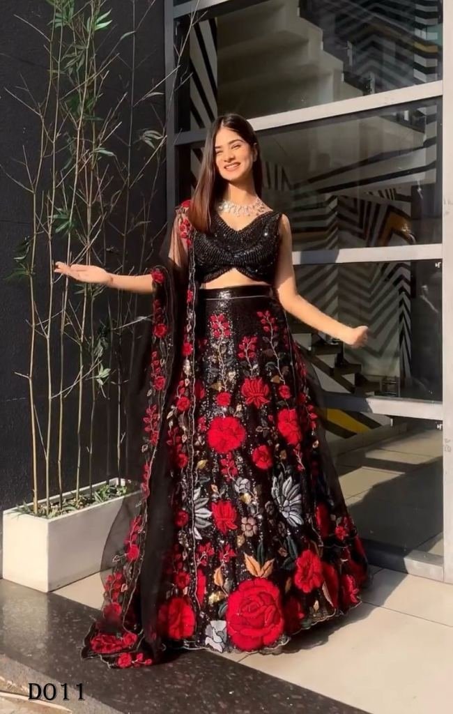 stunning black sequence embroi 1718448719 Stunning Black sequence embroidered partywear lehenga choli