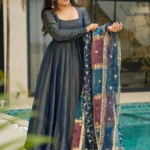 Stunning Carosin Colour Paired With A Beautiful Embroidered Multi tone Dupatta