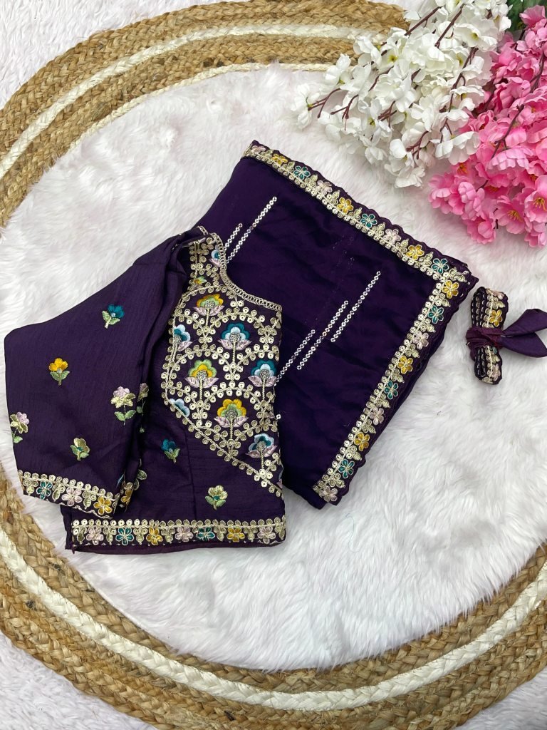 stunning designer blue saree 1733392330 Stunning Designer Dark Purple Saree