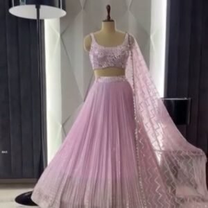 Stunning Fuax Georgette With Real Mirror Work Pink Lehenga