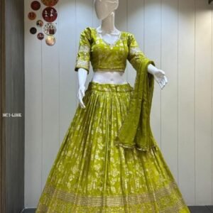 Stunning Lime Green Dola Silk lehenga Choli