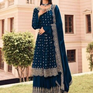Stunning Navy Blue Anarkali Suit Set with Intricate Embroidery