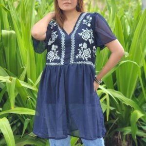 Stunning Navy Blue Anarkali Top for Party Wear