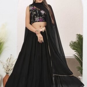 Stunning Plain Georgette Black Lehenga with Embroidered Stitched Blouse