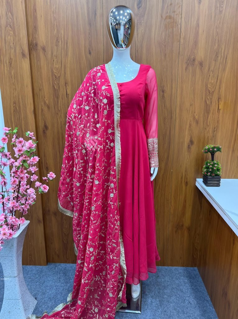 stunning rani pink georgette g 1743247461 Stunning Rani Pink Georgette Gown With Heavy Dupatta