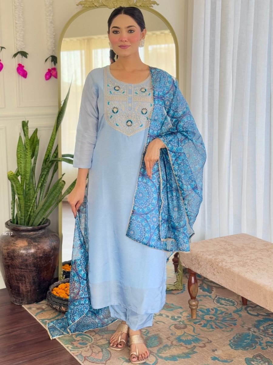 stunning sky blue rayon kurti 1775217817 Stunning Sky Blue Rayon Kurti Set