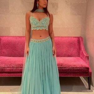 Stunning Turquoise Faux Georgette Lehenga Choli