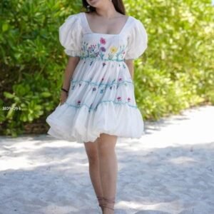 Stunning White Lily Georgette Midi Western One Piece