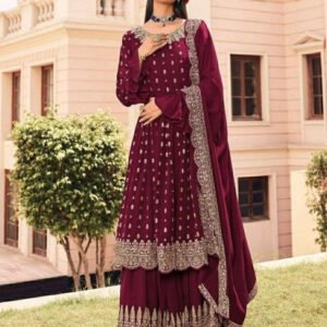 Stunning Winery Anarkali Suit Set with Intricate Embroidery