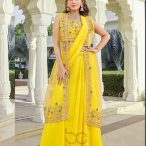 Stunning Yellow Indo Western Style Georgette Readymade Lehenga Choli 4235