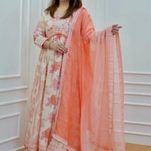 stylish aliacut Pattern anarkali premium cotton suit set