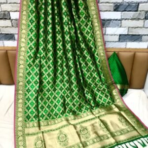 Stylish Banarasi Weaving Silk Green Saree and Blouse