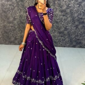 Stylish Beautiful Chinon Purple Lehenga