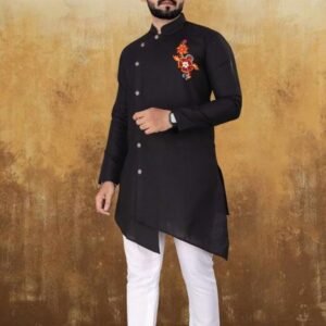Stylish Black Cotton Kurta With Pyjama