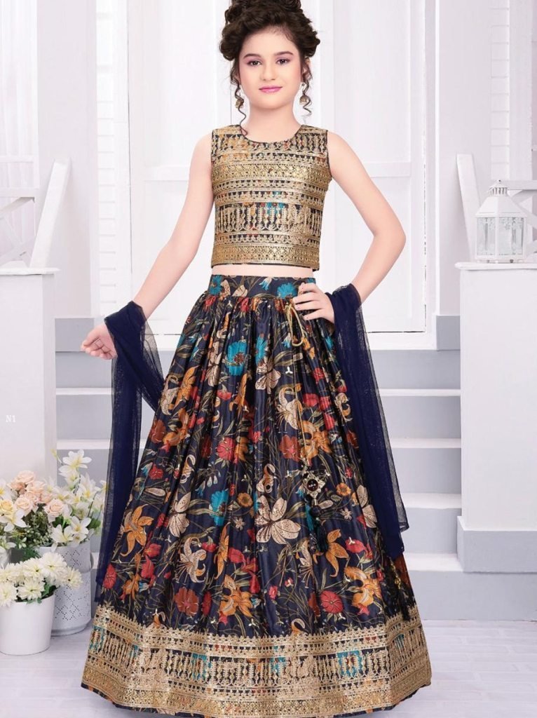 stylish blue digital print seq 1741338962 Stylish Blue Digital Print Sequence Work Kids Lehenga Choli