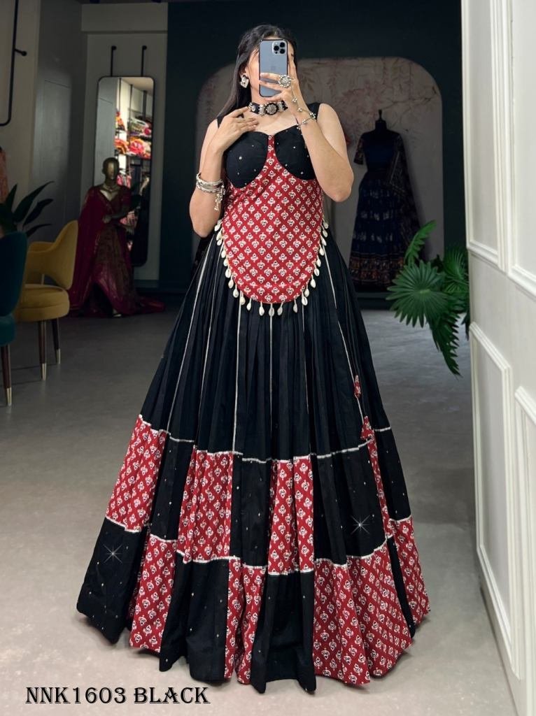 stylish cotton black lehenga 1717409650 Stylish Pure Cotton Black Hand Work Lehenga