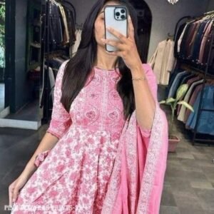 Stylish Cotton Hand block print 3 piece Anarkali kurti set