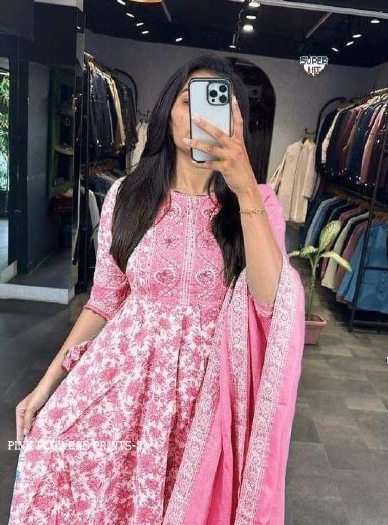 stylish cotton hand block prin 1712983607 Stylish Cotton Hand block print 3 piece Anarkali kurti set