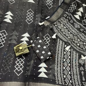 Stylish Cotton Zari Jacquard Black Saree