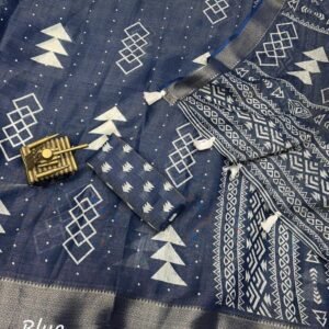 Stylish Cotton Zari Jacquard Blue Saree