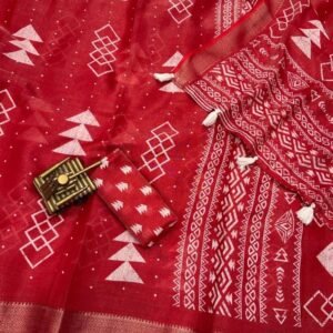 Stylish Cotton Zari Jacquard Red Saree