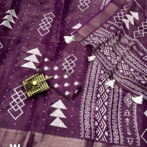 Stylish Cotton Zari Jacquard Wine Saree