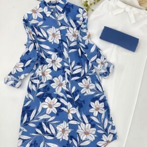 Stylish Digital Print Rayon Sky Blue Kurtis Plazzo Set