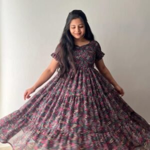 Stylish Floral Printed Fox Georgette Western One Piece Dress