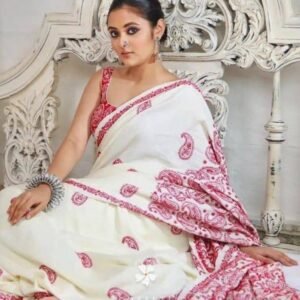 Stylish Fox Georgette White Taffeta Silk Saree