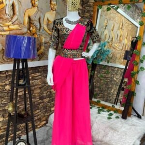 Stylish Ladies Pink Western Georgette Sharara Suits With Blouse And Dupatta