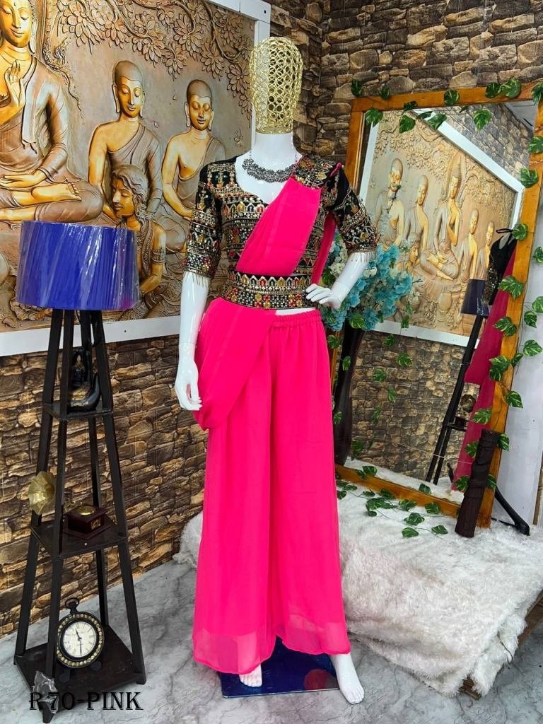 stylish ladies pink western ge 1718626170 Stylish Ladies Pink Western Georgette Sharara Suits With Blouse And Dupatta
