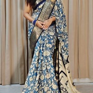 Stylish Lightweight Blue Color Dola Silk Saree With Shibori Print Design